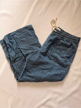 Pact Chambray Drawstring Wide-Leg Cropped Pants